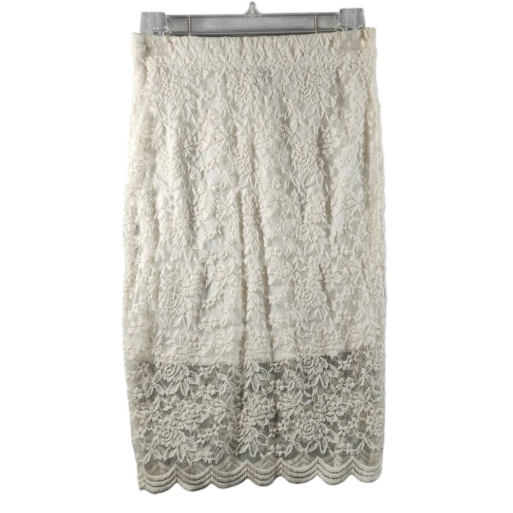 Sz S Cream Rose Pattern Lace Lined Pencil Skirt Prom Party Celebration Rue 21
